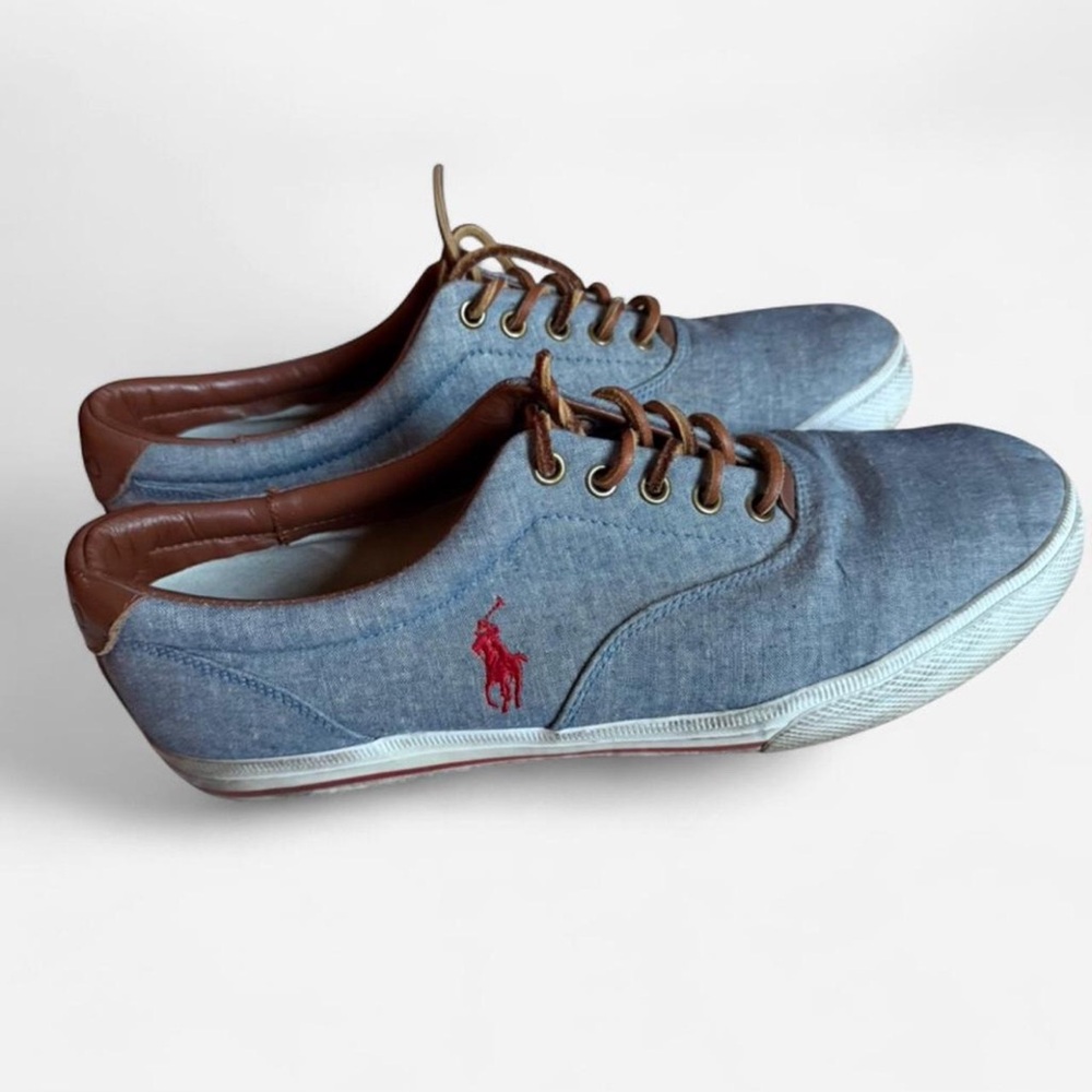 Ralph Lauren Men's Denim Blue Sneakers with Brown Accents
